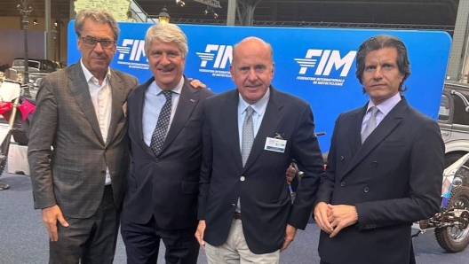 Stefan Pierer (CEO KTM), Jorge Viegas (FIM President), Eric de Seynes (Chairman YAMAHA MOTOR EUROPE N.V), Michele Colaninno (CEO Piaggio and ACEM President)