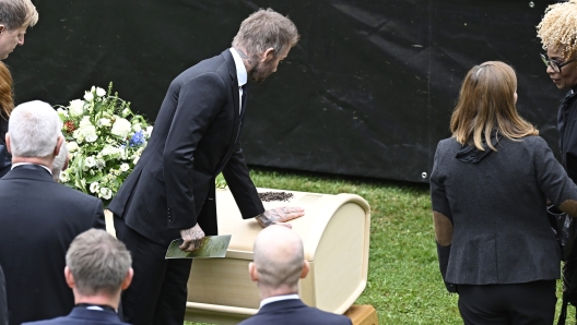 David Beckham at the homestead museum where the funeral service for soccer coach Sven-Göran Eriksson continues in Torsby, Sweden, Friday Sept. 13, 2024. (Tommy Pedersen/TT News Agency via AP)