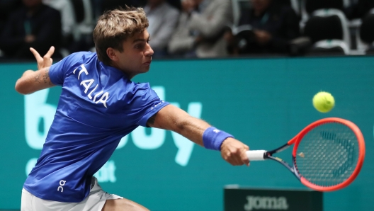 Tennis, Davis Cup, Bologna, Italy vs Belgium, Flavio Cobolli, 13 Settembre, 2024. Foto Felice Calabro’