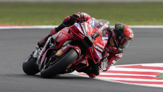 Francesco Bagnaia of Italy and Ducati Lenovo Team rides on track during the free practice of the Pramac MotoGP of Emilia Romagna at Marco Simoncelli Circuit on September 20 2024 in Misano Adriatico, Italy. ANSA/DANILO DI GIOVANNI