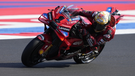 Francesco Bagnaia of Italy and Ducati Lenovo Team rides on track during the qualify of the Pramac MotoGP of Emilia Romagna at Marco Simoncelli Circuit on September 21 2024 in Misano Adriatico, Italy. ANSA/DANILO DI GIOVANNI