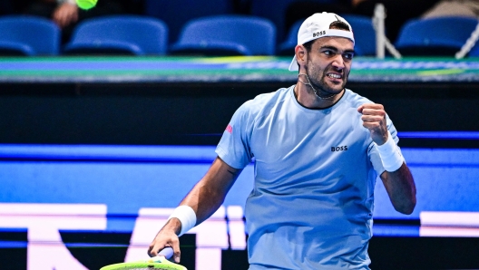 Italy's Matteo Berrettini reacts after a point against Netherlands' Botic van De Zandschulp during their men's singles match at the Japan Open tennis tournament at Ariake Coliseum in Tokyo on September 25, 2024. (Photo by Yuichi YAMAZAKI / AFP)