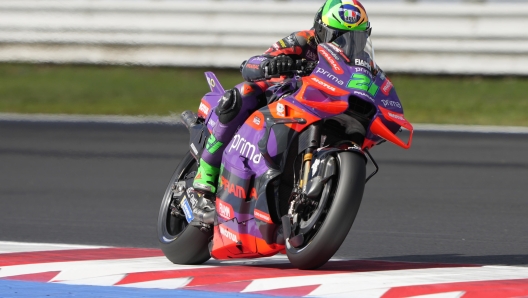 Franco Morbidelli of Italy and Prima Pramrac Racing  rides on track during the free practice of the Pramac MotoGP of Emilia Romagna at Marco Simoncelli Circuit on September 20 2024 in Misano Adriatico, Italy. ANSA/DANILO DI GIOVANNI