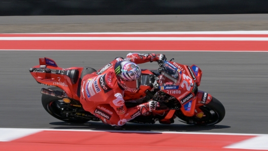 Ducati Lenovo Team's Italian rider Enea Bastianini rides during a free practice session for the 2024 MotoGP race at Pertamina Mandalika International Circuit in Mandalika, West Nusa Tenggara on September 27, 2024. (Photo by BAY ISMOYO / AFP)