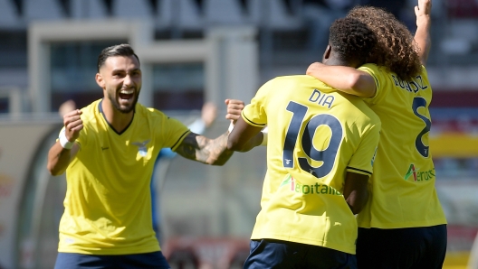 TURIN, ITALY - SEPTEMBER 29: Boulaye Dia of SS Lazio celebrates a second goal with his team mates during the Serie match between Torino and Lazio at Stadio Olimpico di Torino on September 29, 2024 in Turin, Italy. (Photo by Marco Rosi - SS Lazio/Getty Images)