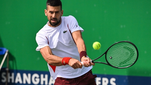 Serbian Novak Djokovic trains at the Shanghai Masters tennis tournament in Shanghai on October 2, 2024. (Photo by Hector RETAMAL / AFP)