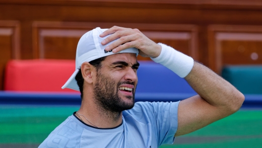 epa11639213 Matteo Berrettini of Italy reacts during his Men's Singles match against Christopher O'Connell of Australia at the Shanghai Masters tennis tournament in Shanghai, China, 03 October 2024.  EPA/ALEX PLAVEVSKI