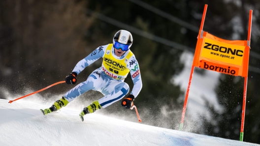 Finland's Elian Lehto competes in the Men's Downhill race at the FIS Alpine Skiing World Cup event in Bormio, Italy, on December 28, 2023. (Photo by Fabrice COFFRINI / AFP)