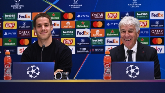 Atalanta's Mario Pasalic and Atalanta's coach Gian Piero Gasperini during press conference on the eve of the UEFA Champions League soccer match between Atalanta BC and Celtic FC, at Bergamo Stadium in Bergamo, Italy, 22 October 2024. ANSA/MICHELE MARAVIGLIA