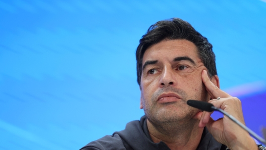 AC Milan's Portuguese coach Paulo Fonseca gives a press conference on the eve of their UEFA Champions League, league phase day 4 football match against Real Madrid CF at the Santiago Bernabeu stadium in Madrid, on November 4, 2024. (Photo by Pierre-Philippe MARCOU / AFP)