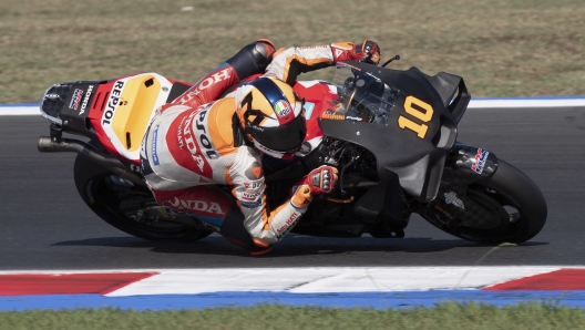 MISANO ADRIATICO, ITALY - SEPTEMBER 09: Luca Marini of Italy and Repsol Honda Team rounds the bend during the Misano MotoGP Official Test at Misano World Circuit on September 09, 2024 in Misano Adriatico, Italy. (Photo by Mirco Lazzari gp/Getty Images)