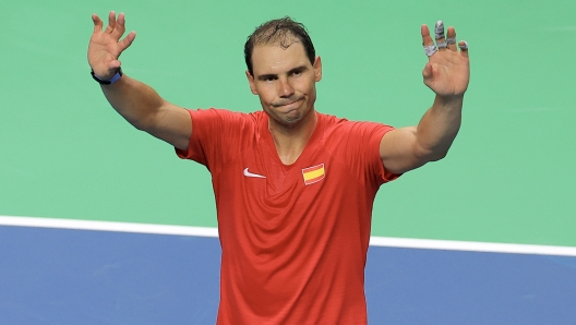 MALAGA, SPAIN - NOVEMBER 19: Rafael Nadal of Team Spain waves to the fans after loosing his singles match against Botic van de Zandschulp of Team Netherlands in the quarterfinal tie between Netherlands and Spain during the Davis Cup Finals at Palacio de Deportes Jose Maria Martin Carpena on November 19, 2024 in Malaga, Spain. (Photo by Fran Santiago/Getty Images for ITF)