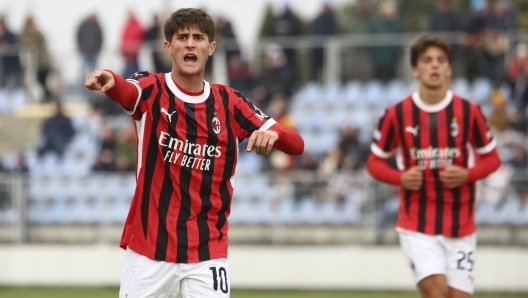 BRATISLAVA, SLOVAKIA - NOVEMBER 26: Mattia Liberali of AC Milan U20 gestures during the UEFA Youth League 2024/25 match between SK Slovan Bratislava and AC Milan at NTC SENEC Stadium on November 26, 2024 in Bratislava, Slovakia. (Photo by Giuseppe Cottini/AC Milan via Getty Images)