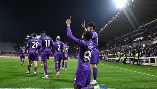 Fiorentina's Foward Christian Kouamé celebrate after scoring a goal during Uefa conference league League phase Match day 4 ACF Fiorentina vs Pafos at Artemio Franchi Stadium in Florence, Italy, 28 November 2024 ANSA/CLAUDIO GIOVANNINI