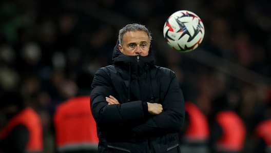 Paris Saint-Germain's Spanish headcoach Luis Enrique looks on during the French L1 football match between Paris Saint-Germain (PSG) and FC Nantes at The Parc des Princes Stadium in Paris on November 30, 2024. (Photo by FRANCK FIFE / AFP)