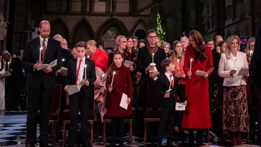 LONDON, ENGLAND - DECEMBER 6: The Prince of Wales, Prince George, Princess Charlotte, Prince Louis and Catherine, Princess of Wales during the 'Together At Christmas' Carol Service at Westminster Abbey on December 6, 2024 in London, England. The Prince and Princess of Wales, along with other members of the Royal Family, attended the annual carol service. Led by The Princess and supported by The Royal Foundation, the event offered a chance to pause and reflect on the profound values of love, compassion, and the vital connections we share?particularly during life's most challenging moments. The service also highlighted remarkable individuals from across the UK who have demonstrated extraordinary kindness, empathy, and support within their communities. (Photo by Aaron Chown - WPA Pool/Getty Images)