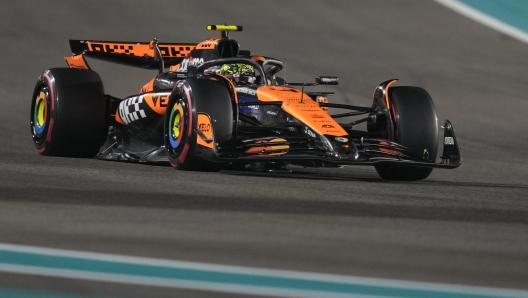 McLaren driver Lando Norris of Britain in action during the qualifying for the Formula One Abu Dhabi Grand Prix at the Yas Marina Circuit in Abu Dhabi, UAE, Saturday, Dec. 7, 2024. (AP Photo/Altaf Qadri)