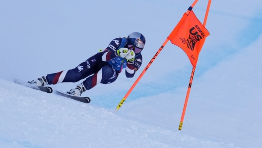 Lindsey Vonn competes in a downhill skiing race at Copper Mountain Ski Resort, Saturday, Dec. 7, 2024, in Beaver Creek, Colo. (AP Photo/John Locher)