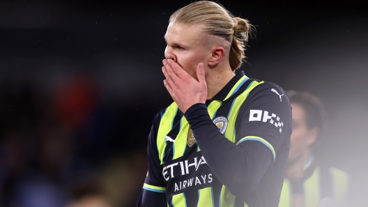 LONDON, ENGLAND - DECEMBER 07: Erling Haaland of Manchester City reacts following the Premier League match between Crystal Palace FC and Manchester City FC at Selhurst Park on December 07, 2024 in London, England. (Photo by Ryan Pierse/Getty Images)