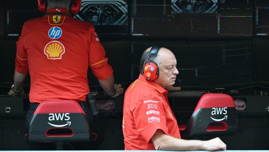 Ferrari's French team principal Frédéric Vasseur looks on during the first practice session ahead of the Abu Dhabi Formula One Grand Prix at the Yas Marina Circuit in Abud Dhabi on December 6, 2024. (Photo by Andrej ISAKOVIC / AFP)