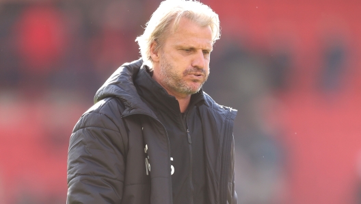 BARNSLEY, ENGLAND - OCTOBER 24: Markus Schopp, Manager of Barnsley looks dejected after the Sky Bet Championship match between Barnsley and Sheffield United at Oakwell Stadium on October 24, 2021 in Barnsley, England. (Photo by George Wood/Getty Images)