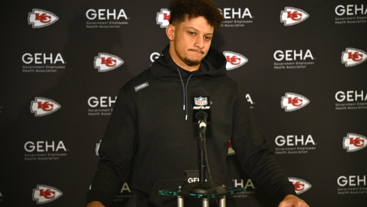 Kansas City Chiefs quarterback Patrick Mahomes speaks at a news conference after an NFL football game against the Cleveland Browns in Cleveland, Sunday, Dec. 15, 2024. (AP Photo/David Richard)