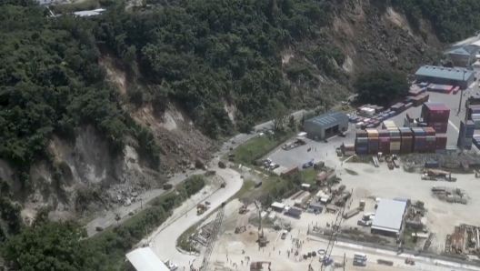 This image made from a video shows a landslide near an international shipping terminal in Port Vila, Vanuatu following a powerful earthquake Tuesday, Dec. 17, 2024. (Dan McGarry via AP)