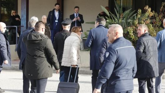 Processo Open Arms Matteo Salvini arriva alla'aula bunker del carcere Pagliarelli, 20 dicembre 2024 Palermo. ANSA/IGOR PETYX