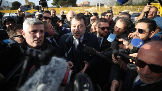 Processo Open Arms Matteo Salvini arriva alla'aula bunker del carcere Pagliarelli, 20 dicembre 2024 Palermo. ANSA/IGOR PETYX