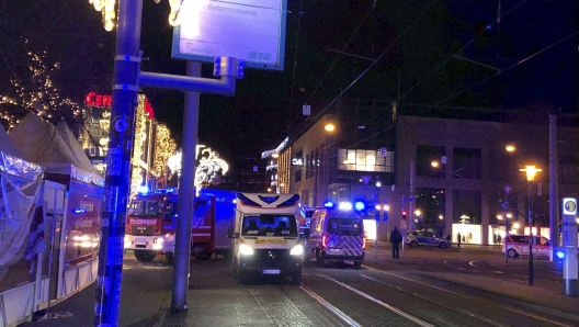 Emergency services attend an incident at the Christmas market in Magdeburg, Germany, Friday Dec. 20, 2024. (Dörthe Hein/dpa via AP)