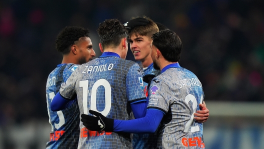 Atalanta's Charles De Ketelaere  celebrates after scoring 3-2 during  the Serie A soccer match between Atalanta and Empoli  at Gewiss  Stadium in Bergamo  , North Italy - Sunday  , December  22  , 2024. Sport - Soccer . (Photo by Spada/Lapresse)