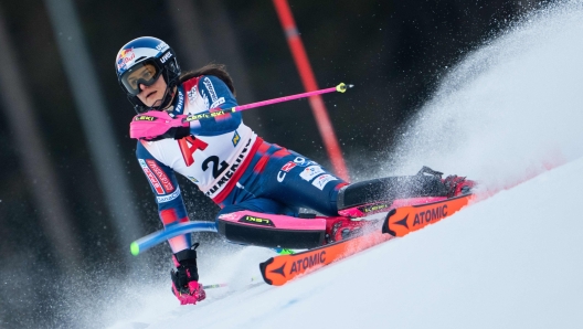 Croatia's Zrinka Ljutic competes during the first run of the women's Slalom event during the FIS Alpine Skiing Women's World Cup in Semmering, Austria on December 29, 2024. (Photo by GEORG HOCHMUTH / APA / AFP) / Austria OUT