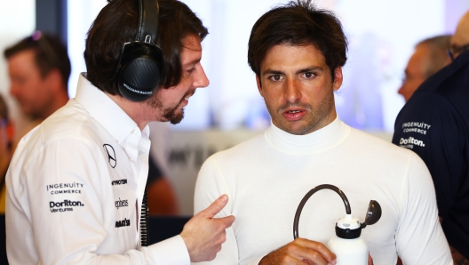 ABU DHABI, UNITED ARAB EMIRATES - DECEMBER 10: Carlos Sainz of Spain and Williams looks on in the garage during Formula 1 testing at Yas Marina Circuit on December 10, 2024 in Abu Dhabi, United Arab Emirates. (Photo by Clive Rose/Getty Images)