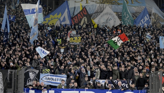 ROME, ITALY - JANUARY 05: SS Lazio fan during the Serie A match between Roma and Lazio at Stadio Olimpico on January 05, 2025 in Rome, Italy. (Photo by Marco Rosi - SS Lazio/Getty Images)