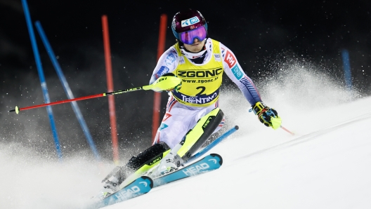 MADONNA DI CAMPIGLIO, ITALY - JANUARY 8: Atle Lie Mcgrath of Team Norway competes during the Audi FIS Alpine Ski World Cup Men's Slalom on January 8, 2025 in Madonna di Campiglio, Italy. (Photo by Stanko Gruden/Agence Zoom/Getty Images)