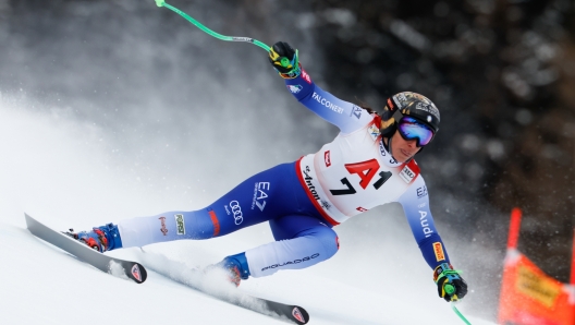 ST. ANTON, AUSTRIA - JANUARY 12: Federica Brignone of Team Italy competes during the Audi FIS Alpine Ski World Cup Women's Super G Slalom on January 12, 2025 in St. Anton, Austria. (Photo by Christophe Pallot/Agence Zoom/Getty Images)