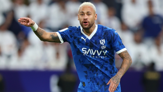 RIYADH, SAUDI ARABIA - NOVEMBER 04: Neymar of Al-Hilal reacts  during the AFC Champions League Elite match between Al-Hilal and Esteghlal at Kingdom Arena on November 04, 2024 in Riyadh, Saudi Arabia. (Photo by Yasser Bakhsh/Getty Images)