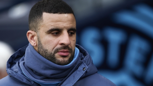 epa11805606 Kyle Walker of Manchester City reacts ahead of the English Premier League match between Manchester City and West Ham United, in Manchester, Britain, 04 January 2025.  EPA/ADAM VAUGHAN EDITORIAL USE ONLY. No use with unauthorized audio, video, data, fixture lists, club/league logos, 'live' services or NFTs. Online in-match use limited to 120 images, no video emulation. No use in betting, games or single club/league/player publications.