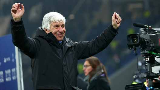 Atalanta's coach Gian Piero Gasperini celbrates after hios team win 5-0 in the UEFA Champions League soccer match between Atalanta BC and SK Sturm Graz at Bergamo Stadium in Bergamo, Italy, 21 January 2025 ANSA/MICHELE MARAVIGLIA