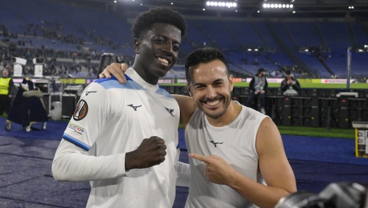 Lazio's Mahamadou Balde and Lazio's Pedro during the Uefa Europa League soccer match between SS Lazio and Real Sociedad at the Rome's Olympic stadium, Italy - Thursday , January 23,  2024.  Sport - Soccer  (Photo by Fabrizio Corradetti/LaPresse)