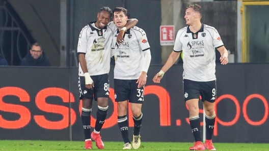 Spezia?s Luca Vignali celebrates after scoring a goal for his team during the Serie B soccer match between Spezia and Sassuolo at the Alberto Picco Stadium in La Spezia, Italy - Friday, January 24, 2025. Sport - Soccer . (Photo by Tano Pecoraro/Lapresse)