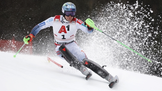 KITZBUEHEL, AUSTRIA - JANUARY 26: Timon Haugan of Team Norway in action during the Audi FIS Alpine Ski World Cup Men's Slalom on January 26, 2025 in Kitzbuehel, Austria. (Photo by Alexis Boichard/Agence Zoom/Getty Images)