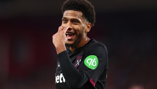 NOTTINGHAM, ENGLAND - NOVEMBER 02: Jean-Clair Todibo of West Ham United reacts during the Premier League match between Nottingham Forest FC and West Ham United FC at City Ground on November 02, 2024 in Nottingham, England. (Photo by Marc Atkins/Getty Images)