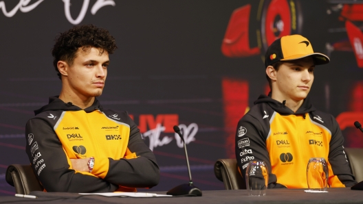 LONDON, ENGLAND - FEBRUARY 18: Lando Norris of Great Britain and McLaren looks on during a press conference prior to F1 75 Live at InterContinental London O2 on February 18, 2025 in London, England. (Photo by Sam Bloxham/Getty Images)