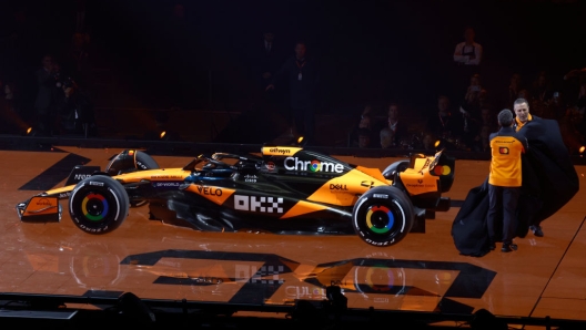 LONDON, ENGLAND - FEBRUARY 18: Zak Brown, Chief Executive Officer of McLaren and Andrea Stella, Team Principal of McLaren unveil their livery during F1 75 Live at The O2 Arena on February 18, 2025 in London, England. (Photo by Zak Mauger/Getty Images)