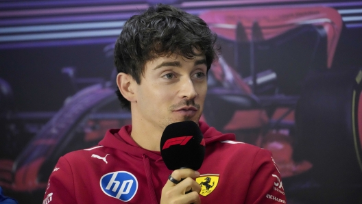 Ferrari driver Charles Leclerc of Monaco talks at a press conference during a Formula One pre-season test at the Bahrain International Circuit in Sakhir, Bahrain, Thursday, Feb. 27, 2025. (AP Photo/Darko Bandic)