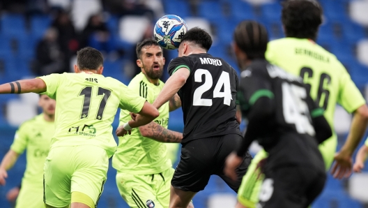 Sassuolo?s Luca Moro goal 1-0 during the Serie BKT 2024/2025 match between Sassuolo and Pisa at Mapei Stadium Citt del Tricolore - Sport, Soccer - Reggio Emilia, Italy - Saturday March 1, 2025 (Photo by Massimo Paolone/LaPresse)