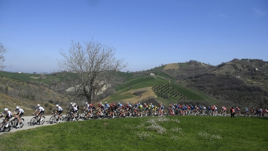 Un momento della Tirreno-Adriatico del 2024 durante la tappa abbruzzese Torricella Sicura - Valle Castellana