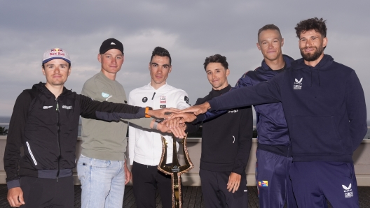 during the top riders photo opportunity of the 60th Tirreno - Adriatico 2025 - on March 9, 2025 in Lido di Camaiore, Tuscany, Italy. (Photo by Fabio Ferrari/LaPresse)