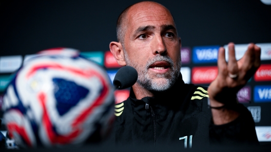 Igor Tudor speaking at a press conference in Orlando, Florida.